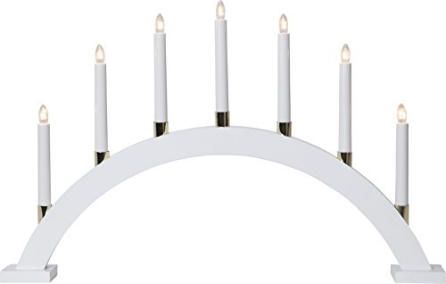 Fensterleuchter Gillian von Star Trading, Kerzenständer mit 7 Glühbirnen E10 warmweiß, Weihnachtsdeko aus Holz in Weiß, Kabelschalter, Länge: 63 cm