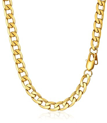 PROSTEEL Cadena Cubana Oro Collar Hombre Acero Inoxidable Dorado Cadenas de Eslabones Cubanos 9mm Ancho Joyas Hombres Mujeres 51cm