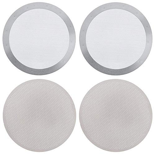 AMACOAM Kaffeefilter Edelstahl für Aero press Kaffee Maschine Wiederverwendbarer Kaffeefilter 2 Typen Abwaschbare Feinmikrofilter mit Metallgitter Silber 61 mm 4 Stück Filter