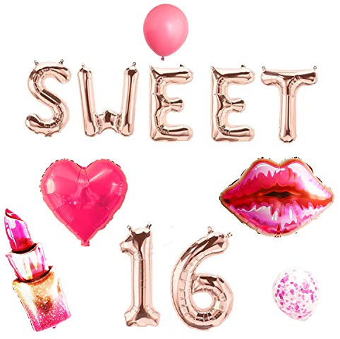 JeVenis Roségold Sweet 16 Luftballons Sweet 16 Banner Luftballons Sweet Sixteen Dekoration 16. Geburtstag Dekoration Sweet 16 Party Dekoration