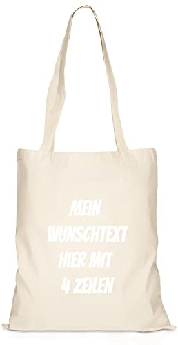 GERLINOVA Jutebeutel bedrucken mit Wunschtext, Stoffbeutel mit langen Henkeln, 100% Baumwolle