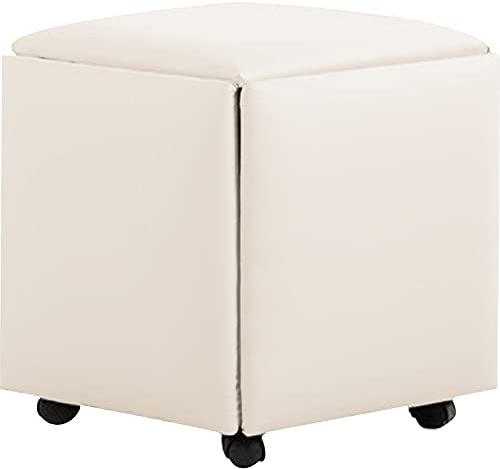 WAYUTO 5 in 1 PU Leather Seating Cube with Swivel Casters Stackable Sofa Chair Stool Nesting Ottoman Stool Movable Footstool Dressing Chair for Living Room Bedroom(White,Large)