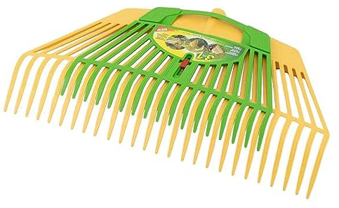 Rekord Laubrechen (Kunststoff, Gelb) mit 26 Zinken und 60 cm Arbeitsbreite + Laubhand (Grün, 17 Zinken, 38 cm Arbeitsbreite), Laubbesen, Harke, Fächerbesen, Laubfeger, Laubfächer