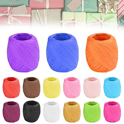 SIYINGSAERY 15X Geschenkpapier Band 20 m je Rolle Raffia Bast Papierbandrollen Raffia Bunt Bast Papierschnüre Schnurseile Papier-Geschenkband Set für Geschenkbox Verpackung 15 Farben