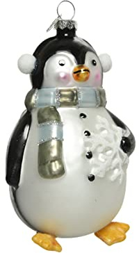 Kaemingk Christbaumschmuck Glas Pinguin 11,7cm Weihnachtskugeln Tiere mundgeblasen schwarz weiß