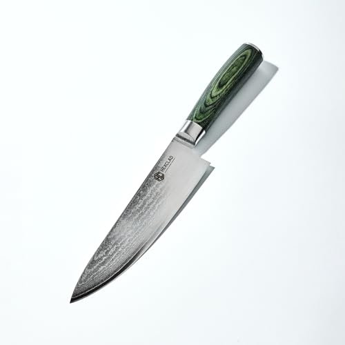 HexClad Chef's Knife, 20 cm Japanese Damascus Stainless Steel Blade, Full Tang Construction, Pakkawood Handle