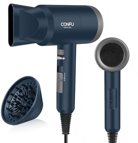 Ionen Föhn mit Diffusor, 21,000 rpm Schnelltrocknender Haartrockner für Locken,Kompakter Negative Ionen Fön, 3 Temperaturstufen und unendliche Geschwindigkeit,Tragbar Föhn für Hause, Reisen, Salon