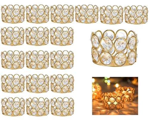 Teelichthalter mit goldfarbenen Kristallen, für Teelichter, Dekoration, Schmuck, Votivkerzen, Tischdekoration, Diwali-Dekorationen für Zuhause, 20 Stück, goldfarben