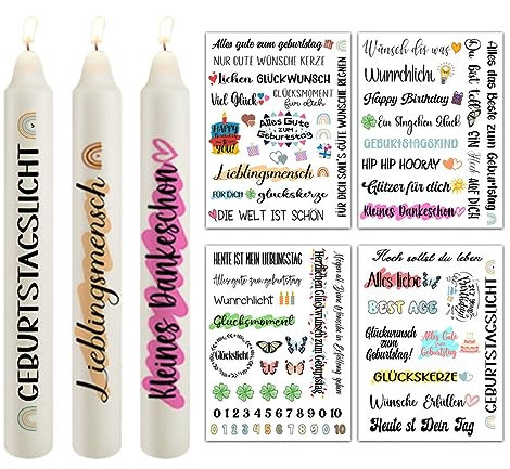 Yezirzax 16 Blätter Geburtstag Kerzentattoos (300+ Muster) Wassertransferdruck Sticker, Wasserschiebefolie Kerzen | Kerzenfolie | kerzenaufkleber sticker | DIY Happy Birthday Kerzendekoration Geschenk