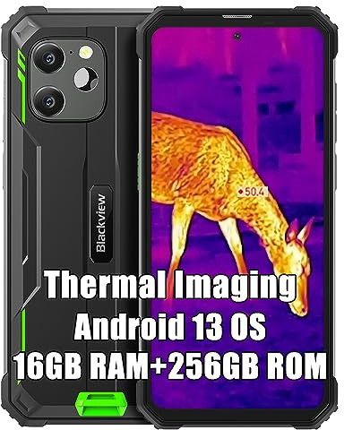 Blackview BV8900 Smartphone Portable Incassable 2023, 16Go+256Go Android 13 Téléphone Débloqué 4G, 64MP + Caméra Thermique, 10000mAh Charge 33W, 6.5 FDH+ Smartphone Incassable Etanche, GPS/NFC, Vert
