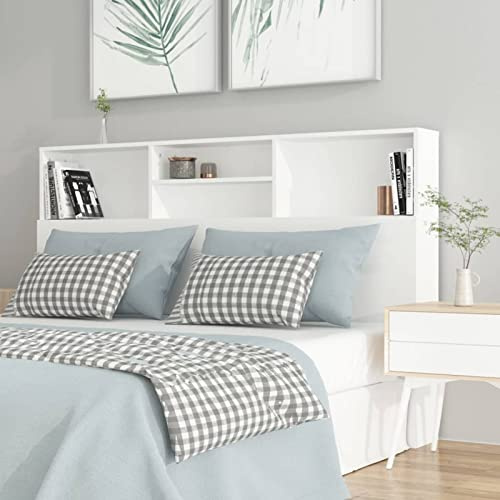 Homgoday Kopfteil mit Stauraum Weiß 160 x 19 x 103,5 cm Kopfteil mit Ablage und Ablagen Doppelbett, Rückenlehne für Bett und Sofa