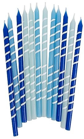 Blue Birthday Candles with Holders - Fun Cake Topper Decorations for Boys or Girls Party Pack of 12, 12.5cm Size