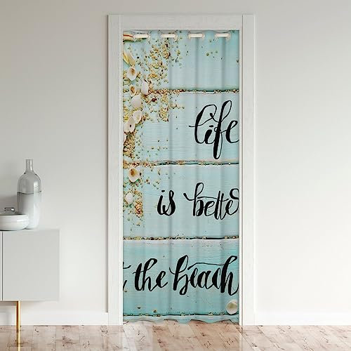 richhome Sommer Strand Thema Tür Vorhang für, Seaside Sealife Seesterne Muscheln Raum Teiler Vorhang 1 Panel, 86x203, Retro Blau Spleißen Holz Streifen Raum Vorhang