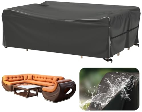 Velway Large Garden Furniture Covers - 270x180x71cm Outdoor Furniture Covers Waterproof Tear-Resistant Anti-UV with Reflective Strip Air Vent 600D Windproof Rattan Sofa Set Patio Table Cover - Black
