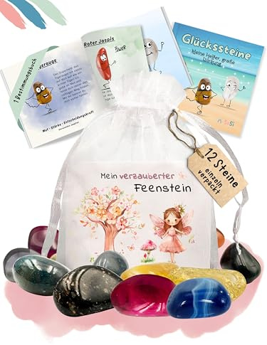 SoSi 12 Feensteine 2-3cm Glückssteine mit Bedeutung Zahnfee | Mitgebsel für Kindergeburtstag, Gastgeschenk Kindergarten Kommunion Einschulung, Give Away, Zahnfee
