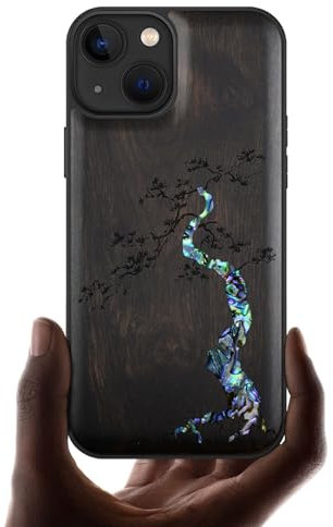 Carveit Bois Etui pour iPhone 13 Magnétique Coque, Coquille de Téléphone Antichoc Compatible avec Apple 13 Étui Magsafe (Bois Sombre-Majesté Kiefer)