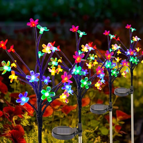 Ninonly Luz Solar Exterior Jardin, 4 Piezas 80 LED Luces Solares Exterior de Flores de Cerezo, Luces LED Exterior Impermeable, Lampara Solar Decoración para Jardín Patio Pathway Navidad