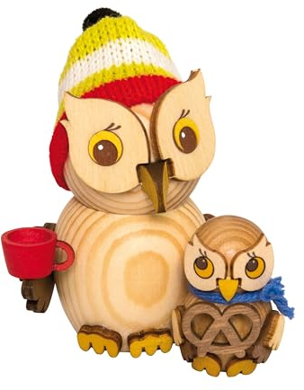 Kuhnert - Dekoration/Holzfigur - Mini Eule Weihnachtsmarktbesuch - ca. 7cm - Made in Germany