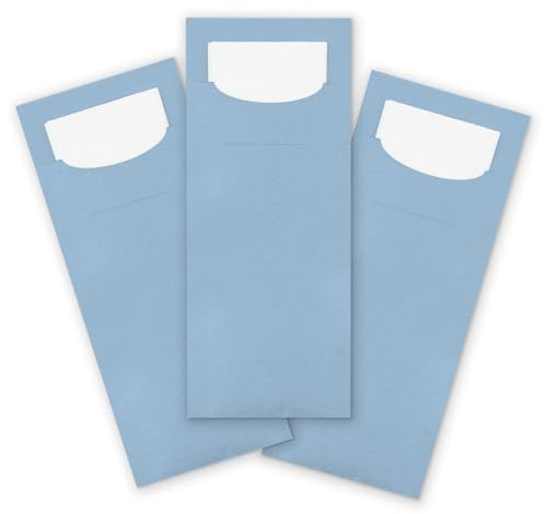 itenga 100x Bestecktasche aus Papier mit weißer Serviette Gastronomie Veranstaltung Feier… (hellblau)