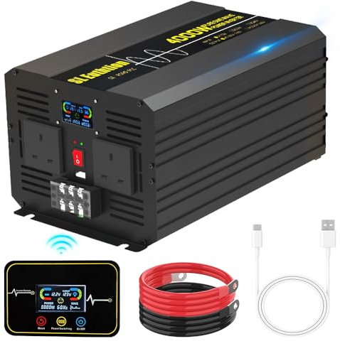 SL Euthtion 4000W/8000W(Peak) Pure Sine Wave Duty Car Power Inverter 50HZ 24V DC to 230/240V AC with LCD Display, USB Port, Wireless Remote Control（10M) for Car Home Laptop Truck