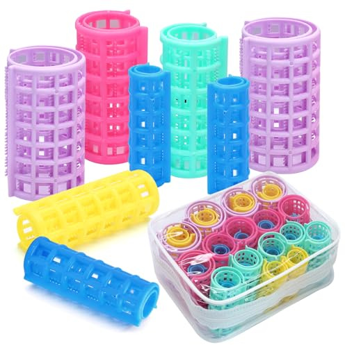 Coufce 36 Pieces Self Grip Plastic Hair Roller Set, 5 Sizes Curlers Snap on Hair Curlers Set for Short Long Hair