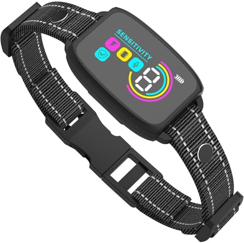 Irishom Collier Anti-aboiement avec Ecran LCD, Collier Anti-aboiement Intelligent et Rechargeable avec Mode Réglable, pour Chiens de Petite/Moyenne/Grande Taille, Noir