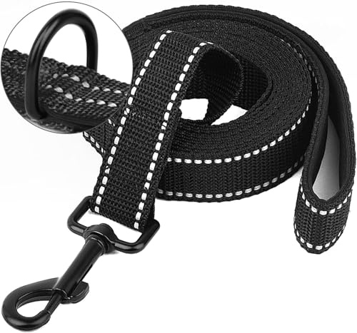 Reflektierende Hundeleine mit weichem, Lead for Dogs gepolstertem Griff für das Training, Führleine für große und mittelgroße Hunde, 5m/10m/20m/15m/30 m 1 Zoll breit, SCHWARZ (10mX 2.5cm)