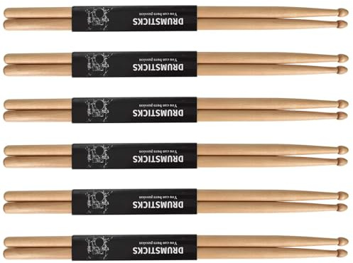 6 Pares Baquetas Bateria, Baquetas Profesionales para Batería, Baquetas Clásicas de Madera de Arce, Juego de baquetas con punta de madera ovalada, para Adultos, Niños y Principiantes (7A)