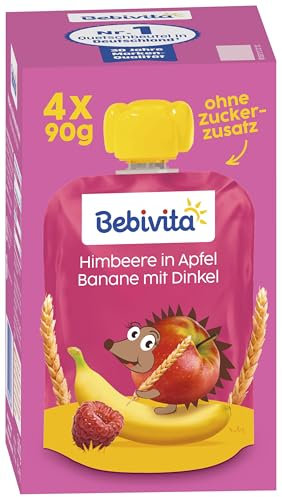Bebivita Quetschbeutel: Himbeere in Apfel Banane mit Dinkel, 4x90g 4er Pack (4x4x90g)