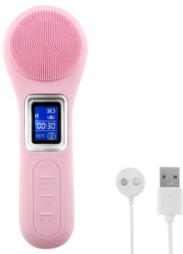 Spazzola elettrica per la pulizia del viso, 5 intensità, 3H, tempo di ricarica con display, ultra impermeabile, 45 °C, tempo costante per la pulizia del viso, spazzola per il viso, massaggiatore per i