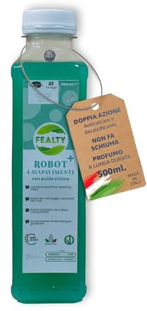 FEALTY - Detergente Robot Lavapavimenti non Schiumogeno - Detersivo per Robot Lavapavimenti Parquet - 500 ml oltre 22 lavaggi - Formula Concentrata con Acido Citrico ad Effetto Anticalcare