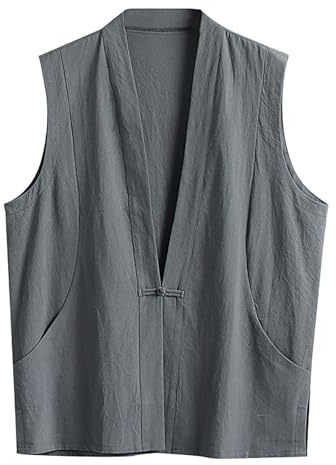 Leinen Weste Herren Outdoor Sommer Casual Atmungsaktiv Leinenweste V-Ausschnitt Ärmellose Freizeitweste Beiläufig Streetwear Vest Jacke Reporterwesten Sportlich Trekking Wander Weste Lose Freizeit