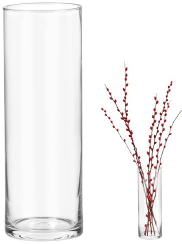 QWORK® Elegant Large Glass Cylinder Vase 30cm x 10cm - Crystal Clear Modern Design for Home Decor