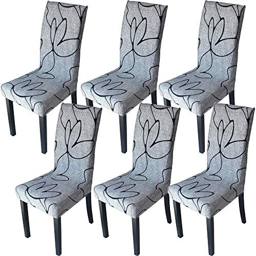 Xundefeng StuhlHussen 6er Set Hoher Rückenlehne Schwingstuhl Esszimmerstuhl Freischwinger Esszimmer Stuhl Hussen Stretch Elasthan Schonbezüge Schutzhülle Lotus Grau