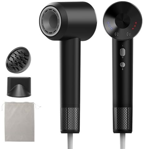 Secador pelo profesional, Secador de cabello Motor sin cepillo, Secador ionico 1600W, 500 millones de iones, 160000 U/Min,Magnetischer Düse und Diffusoren Hair Dryer für Zuha