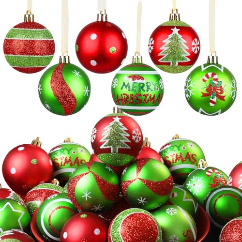 Lanpn 30 STK Mini Weihnachtskugeln für Draußen, Klein 6cm Weihnachtsbaum Kugeln Aussen, Rot Grün Elf Christbaumkugeln Outdoor, Riesen Funkelnd Tannenbaum Kugel Christbaumschmuck Weihnachtsdeko