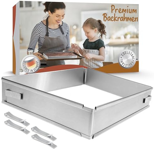 Menz Backrahmen rechteckig verstellbar – 5 cm hohe Edelstahl Backform rechteckig für die Zubereitung von Schichttorten - Kuchenform eckig zum Backen