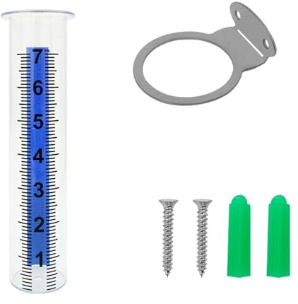 AMISENK Pluviomètre professionnel de 17,8 cm avec tube transparent et support en acier pour suivi des précipitations de jardin et d'irrigation agricole