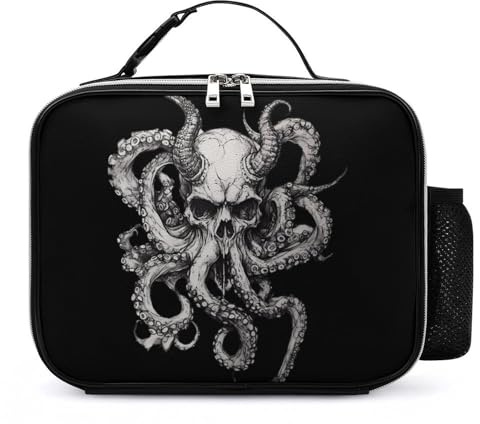 Goat Octopuss Horns Tentacles Insulated Lunch Bag Leather Lunchbox Work Picnic Travel with Detachable Handle
