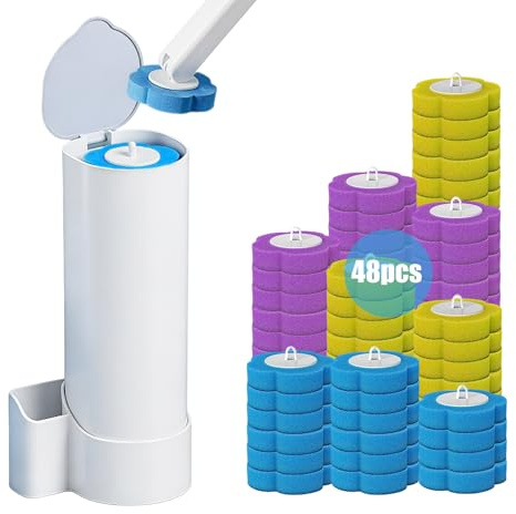 zxevg Disposable Toilet Brush and Holder Set, Bathroom Cleaning Brush & Shower Cleaner Tool Kit with 48 Refill Heads, Toilet Cleaning System for Sink, Bathtub (1)