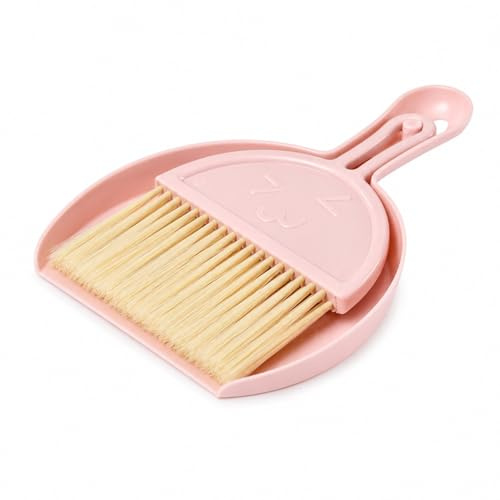 Pink Mini Broom and Dustpan Set, Small Desktop Cleaning Brush and Dustpan for Tabletop, Desk, Kitchen and Craft Areas