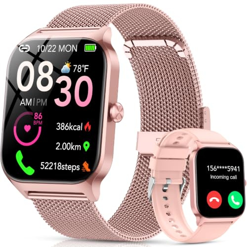 Reloj Inteligente Mujer con Llamadas Bluetooth y Asistente IA, Whatsapp Notificaciones,1.85 HD Smartwatch Mujer con SpO2/Pulsómetro/Monitor de Sueño,120+ Modos Deportes para iPhone Android,2 Correas