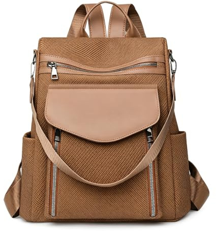 Kvinnors anti-stöld slittfast PU läder ryggsäck, Convertible Casual Travel Daypack axelvaska ryggsäck,Brown