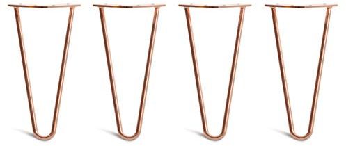 The Hairpin Leg Co. 4X Haarnadel-Tischbeine: Doppel-Schweiß Stahl, Schrauben, Anleitung, Schutzfüße. Klassischer 10mm 2 Stangen Stil. 25cm Kupfer