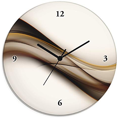 ARTLAND Wanddeko Wanduhr ohne Tickgeräusche Glas Funkuhr Ø 30 cm Rund Lautlos braun abstrakt