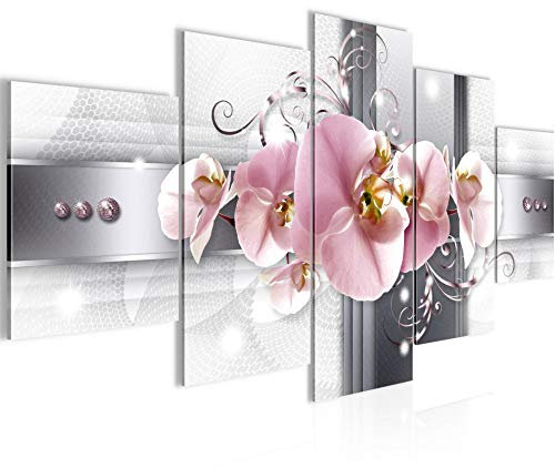 Runa Art - Bilder Blumen Orchidee 200 x 100 cm 5 Teilig XXL Wanddekoration Design Grau Rosa 008351a