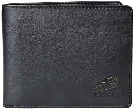 BROWN BEAR Geldbörse Herren Leder mit Münzfach | Schwarz | RFID-Schutz | Karten Portemonnaie Echtleder | Geldbeutel für Scheine | BB Design 1051 BK
