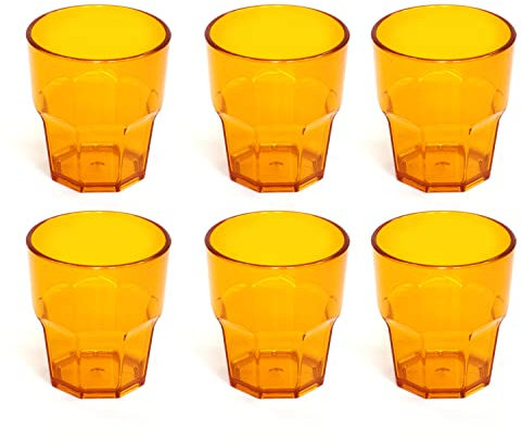 omada Design set de 6 vasos de 30 cl, bebidas o vasos largos, 12,5 cm de alto en plástico, irrompible, apilable, forma octogonal y apto para lavavajillas, línea Unglassy (6 pezzi Amarillo)