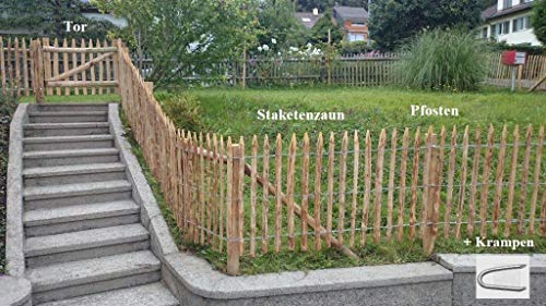 Gartenwelt Riegelsberger Premium Staketenzaun aus Kastanie Komplettset Kastanienzaun Rollzaun Lattenabstand 4-6 cm Zaunlänge 5 m Höhe 120 cm inkl. Pfosten Tor H120xB100cm und Krampen
