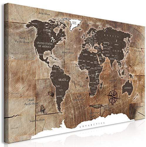 B&D XXL Wandbild Mega XXXL Weltkarte Einteiliger XXL-Format Kunstdruck zur Selbstmontage Leinwandbilder moderne Bilder DIY Wanddekoration Wohnung Deko Holz k-C-0050-ak-h